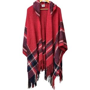 Rod's Western Plaid Poncho with Fringe, One Size